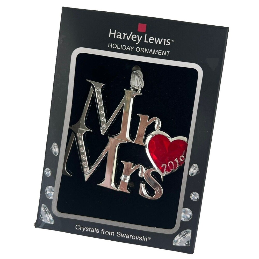 Harvey Lewis Mr & Mrs 2019 Heart Silver Ornament Crystals from Swarovski Gift